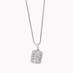 There's a beautifully monochrome feel to this 18 karat white gold pave and invisible set diamond pendant.