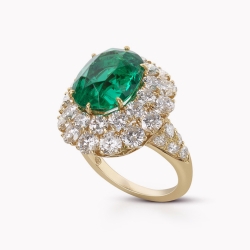 Step Halo Diamond and Emerald Ring