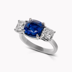 Three Stone Blue Sapphire and Diamond Ring
